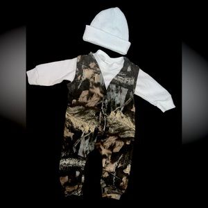 VINTAGE JORDAN LEE ORIGINALS | BOYS 3 PIECE COTTON CAMO LONG JOHN OUTFIT AND HAT